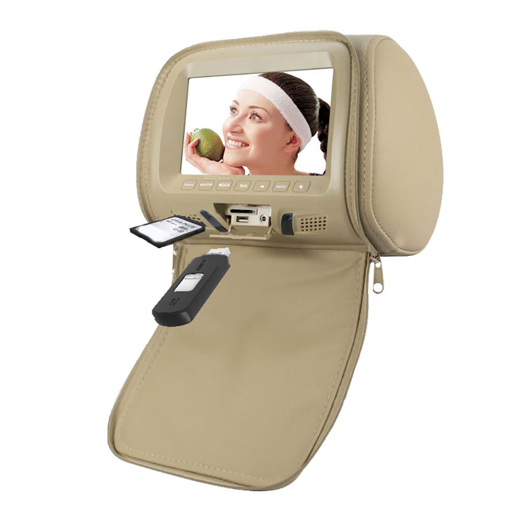 Universal 7 inches Automobile Car Headrest Monitor Rear Seat Entertainment Multimedia Player General AV USB SD MP4: Beige