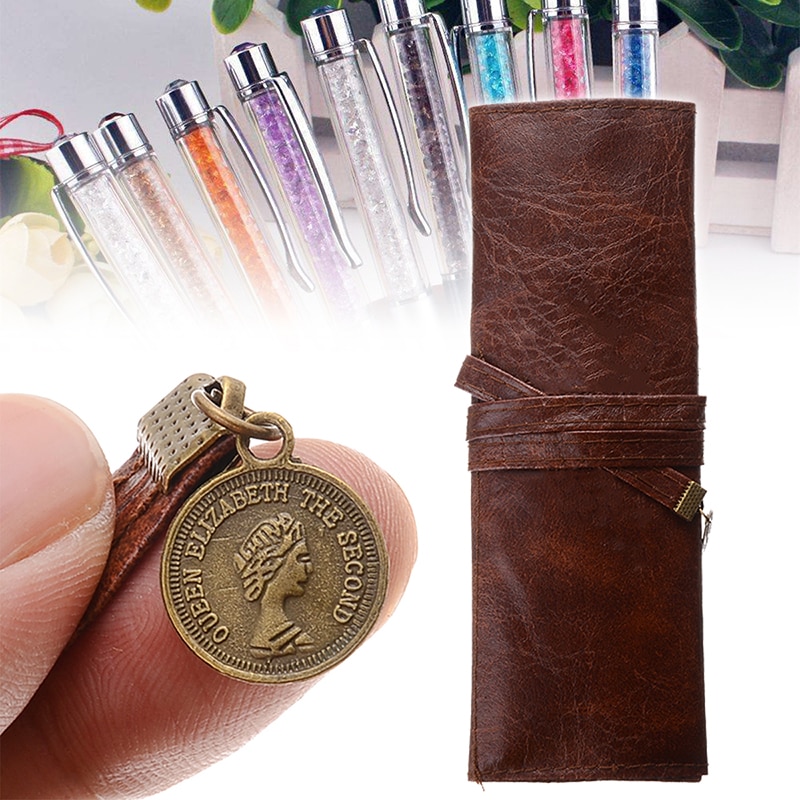 1pc vintage stijl etui's leren etui pu leren oprolbare etui etui etui pennenzak houder
