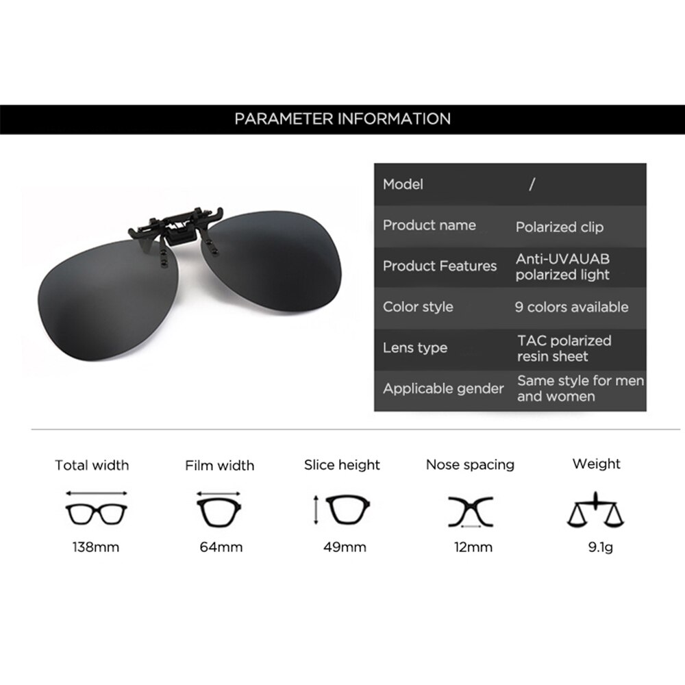 Unisex Polarized Clip On Flap Up Sunglasses UV400 Protection Glasses Men Women Driving Goggle Night Vision Fishing Goggle
