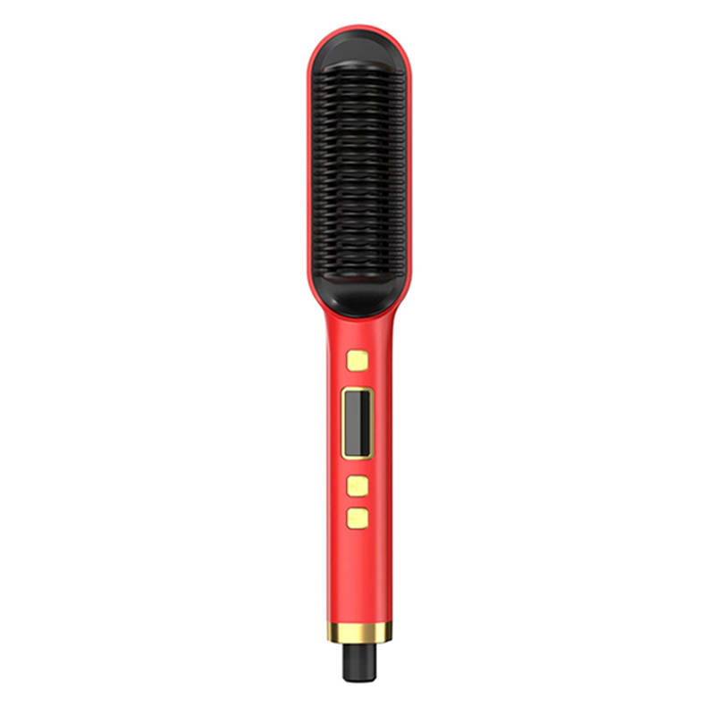 Haarglätter-Bürste für Frauen, Ion-Haarglätter, Styling-Kamm, Bürste, Glätteisen: Rot / US