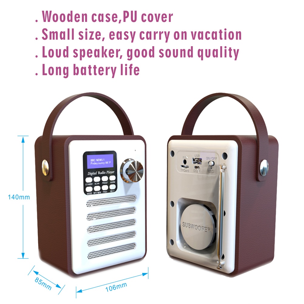 Bluetooth 4.2 Wooden DAB Radio Digital DAB/DAB+ FM Wi-Fi Speaker Bluetooth Wireless Radio FM/TF Card/U Disk/Alarm Clock