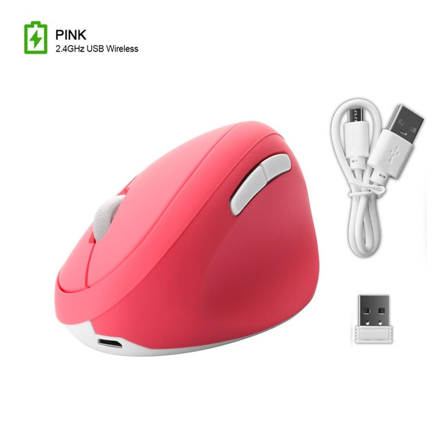 6D 1600 DPI Adjustable Vertical Mouse Rechargeable USB Wireless Mause Pink Matte Ergonomical Mice for PC Laptop Office Use: Pink