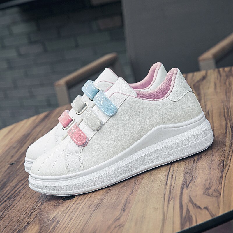 Dam sneakers färg kardborre plattform vit sneakers vårstil vild trend student sport fritidsskor damskor