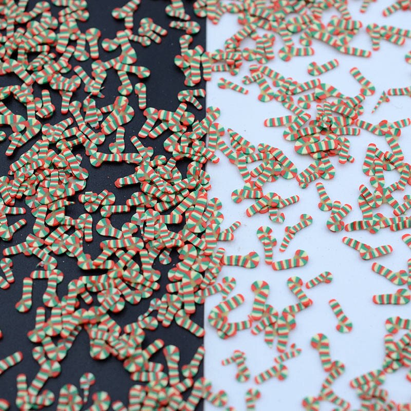 20g/Lot Polymer Clay Christmas Deer Tree Ginger Bread Man Cane Sprinkles Lovely Confetti for Crafts Making, DIY: 100g 5mm green cane