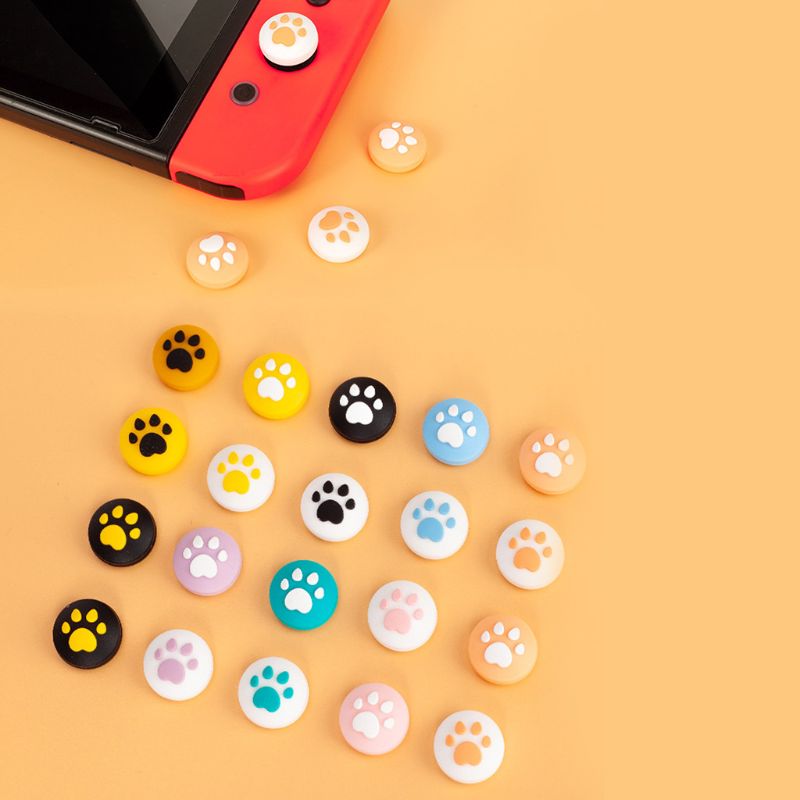 4 Uds Cute Cartoon Cat Paw Joystick silicona pulgar Grips cubierta para Nintendo Switch/Lite juego controlador accesorios tapa de balancín Kit