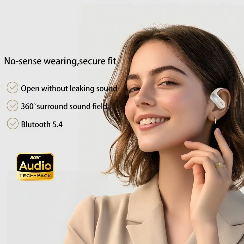 Auricolari acer ows open-ear ganci auricolari wireless bluetooth 5.4 cuffie auricolari ad alta risoluzione bass boost auricolari sportivi 48 ore ohr -517