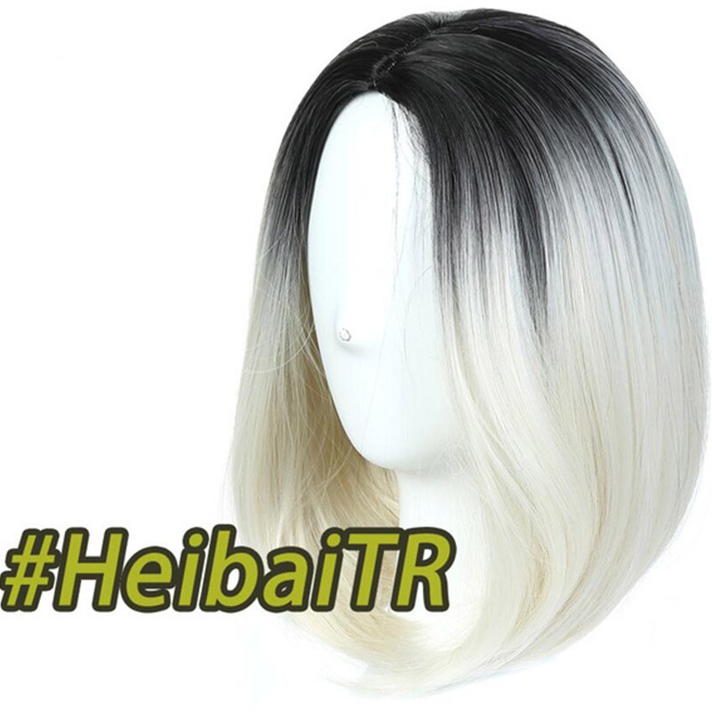 XUANGUANG Medium Bob Lace Front Synthetic Hair Wigs Ombre Green Red Color Yaki Straight Middle Part Blunt Lace Wig For Women: blcakwhite