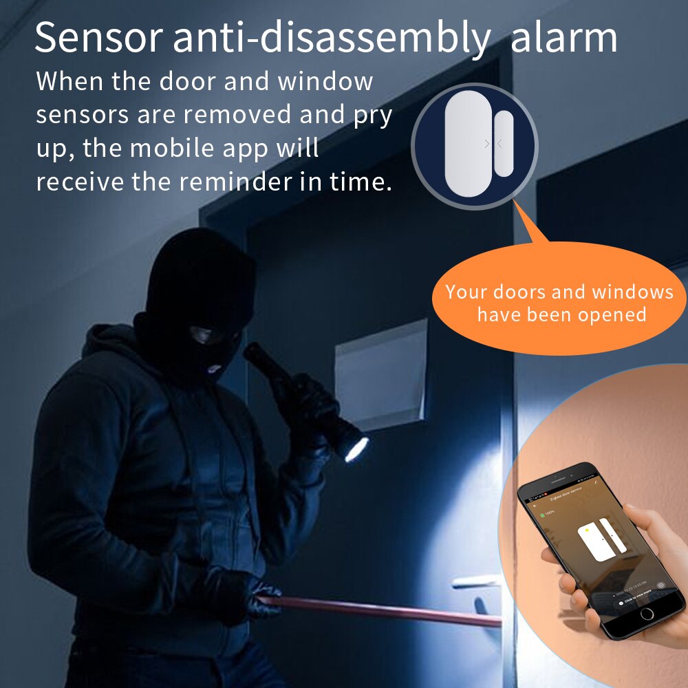 Zigbee Smart Window Door Sensor Open / Closed Detectors Home Security Alarm Sensor Tuya App News push support Alexa Google Home