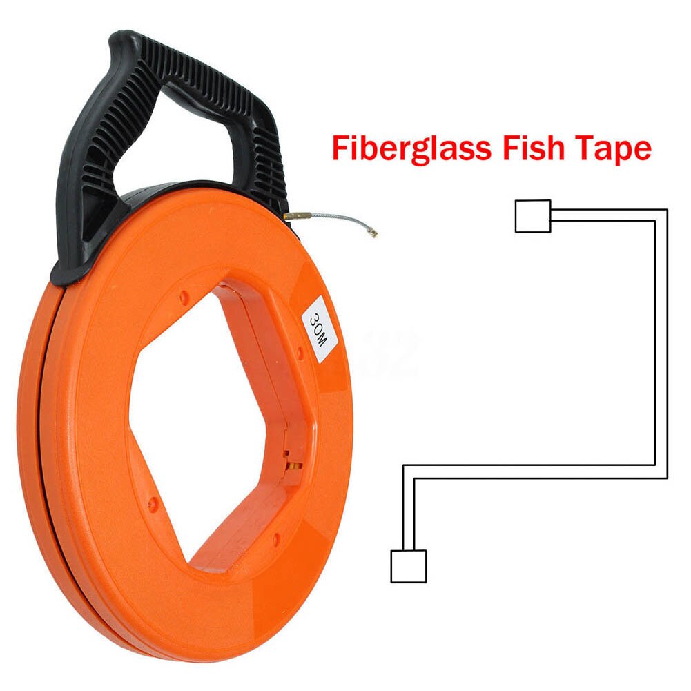 30m Portable Fiberglass Fish Tape Conduit Measuring Electrical Non-Conductive Tip Pulling Wire Cable Reel Puller Fishing Tool