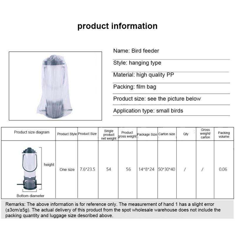 Portable Bird Feeder Outdoor Bird Feeding Tube Hanging Wild Birds Feeder Park Garden Birds Feeder Supplies Garden Tree Container