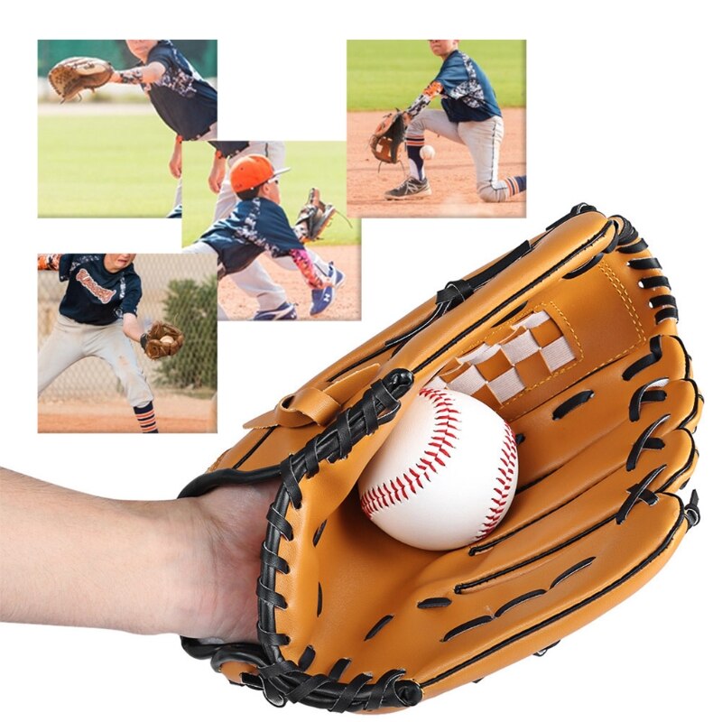 draussen Sport Braun Praxis Verknüpfungen Hand Baseball Handschuh weicher Ball Ausrügestochen Größe 10,5 für Erwachsene Mann Frau Ausbildung Handschuh