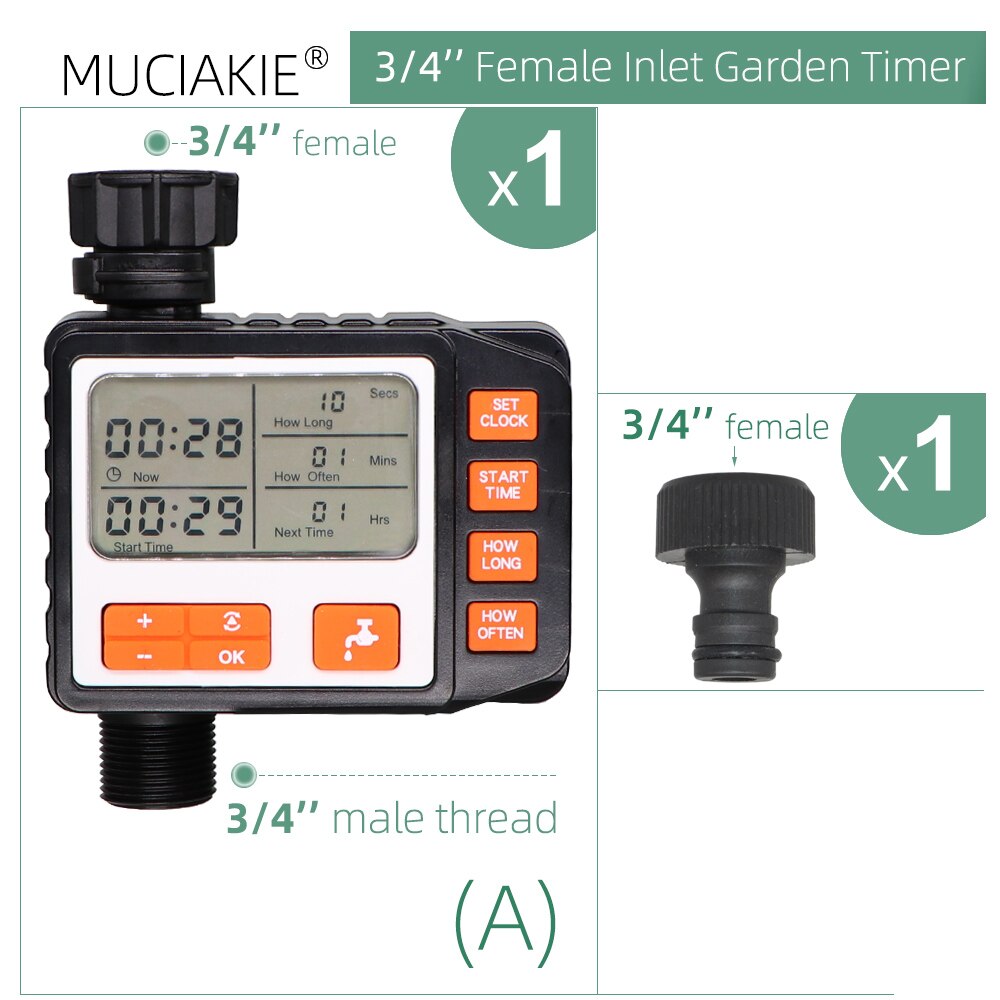 Temporizador de riego por goteo para jardín, controlador Digital programable automático, válvula solenoide, sistema de aspersores para invernadero doméstico: A