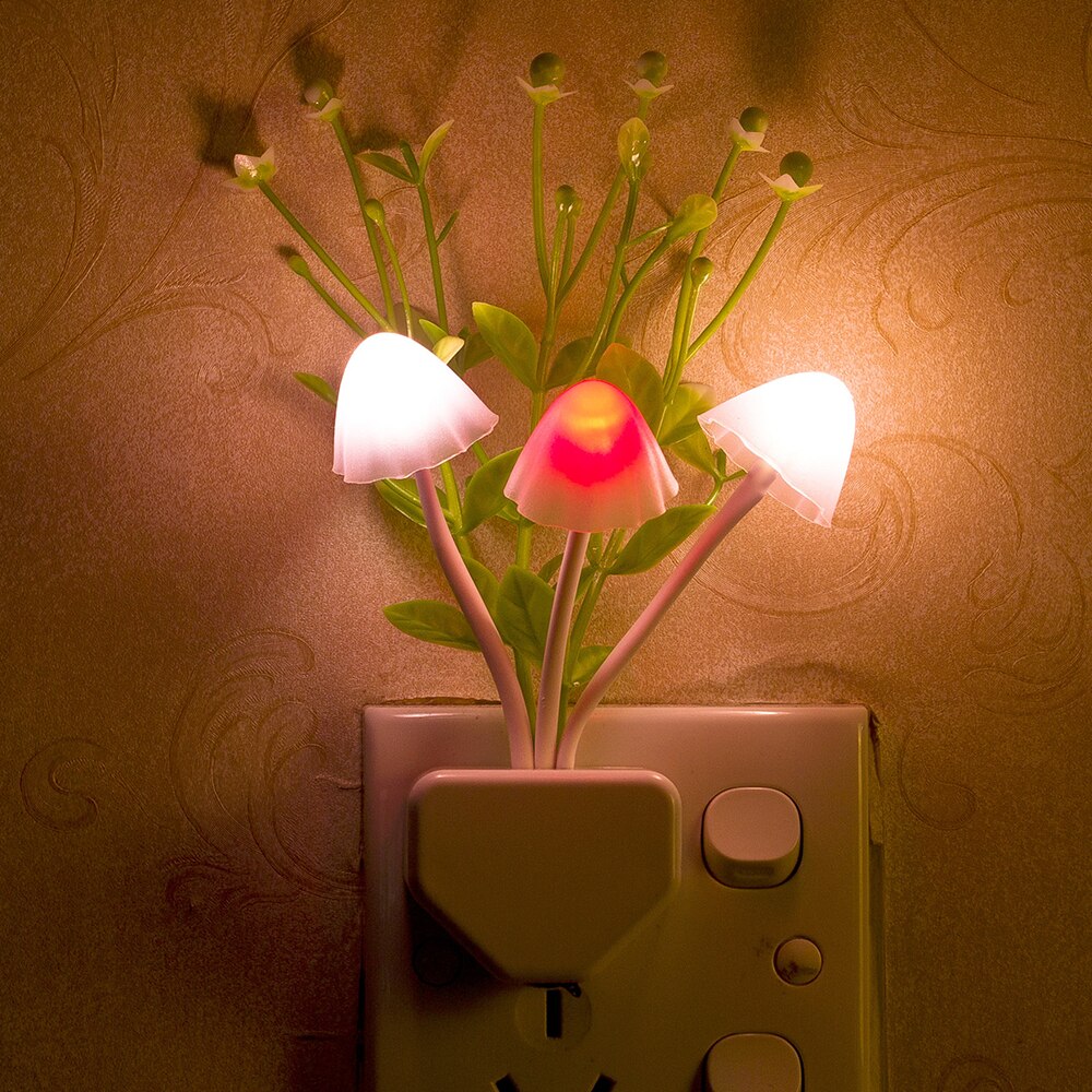 Lyssensor champignon kanin led nat lys rgb sød svamp børn baby soveværelse dedside stik væglampe drømme nat lys