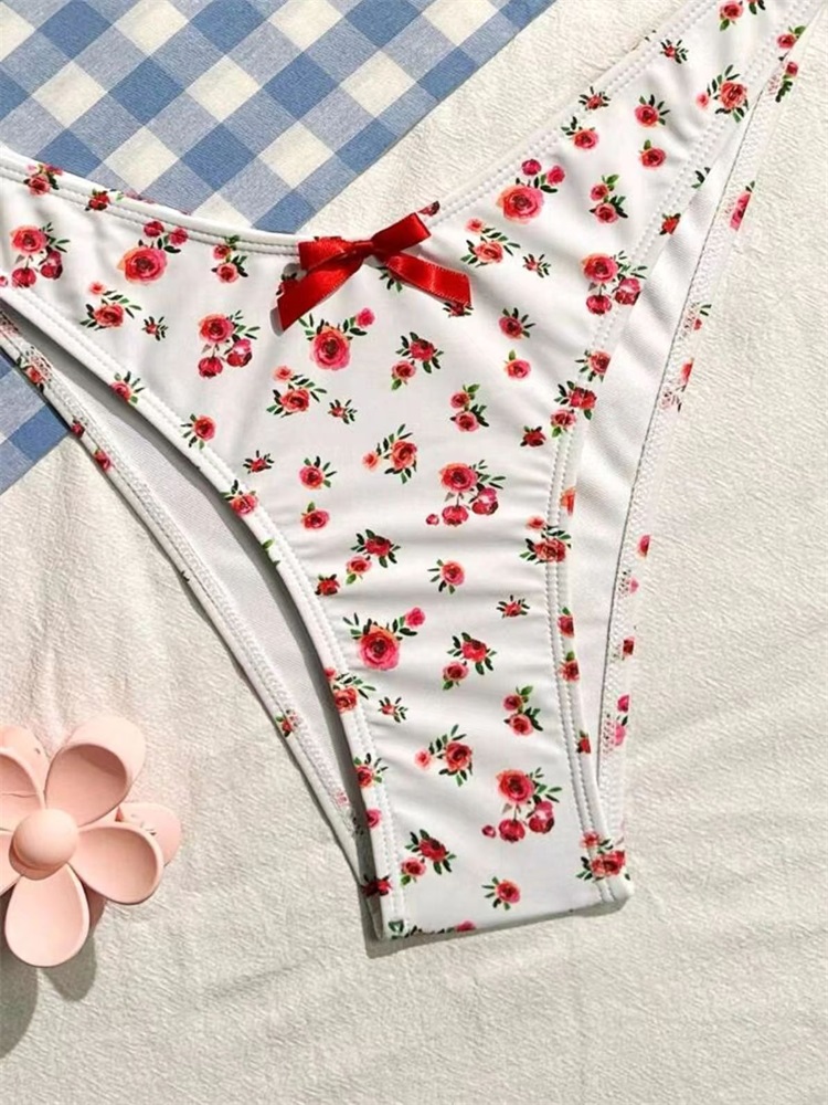 Conjunto de Bikinis triangulares para Mujer, traje de baño Bandage con estampado Floral, traje de baño Sexy con cuello Halter, tangas para Mujer, ropa de playa 2025