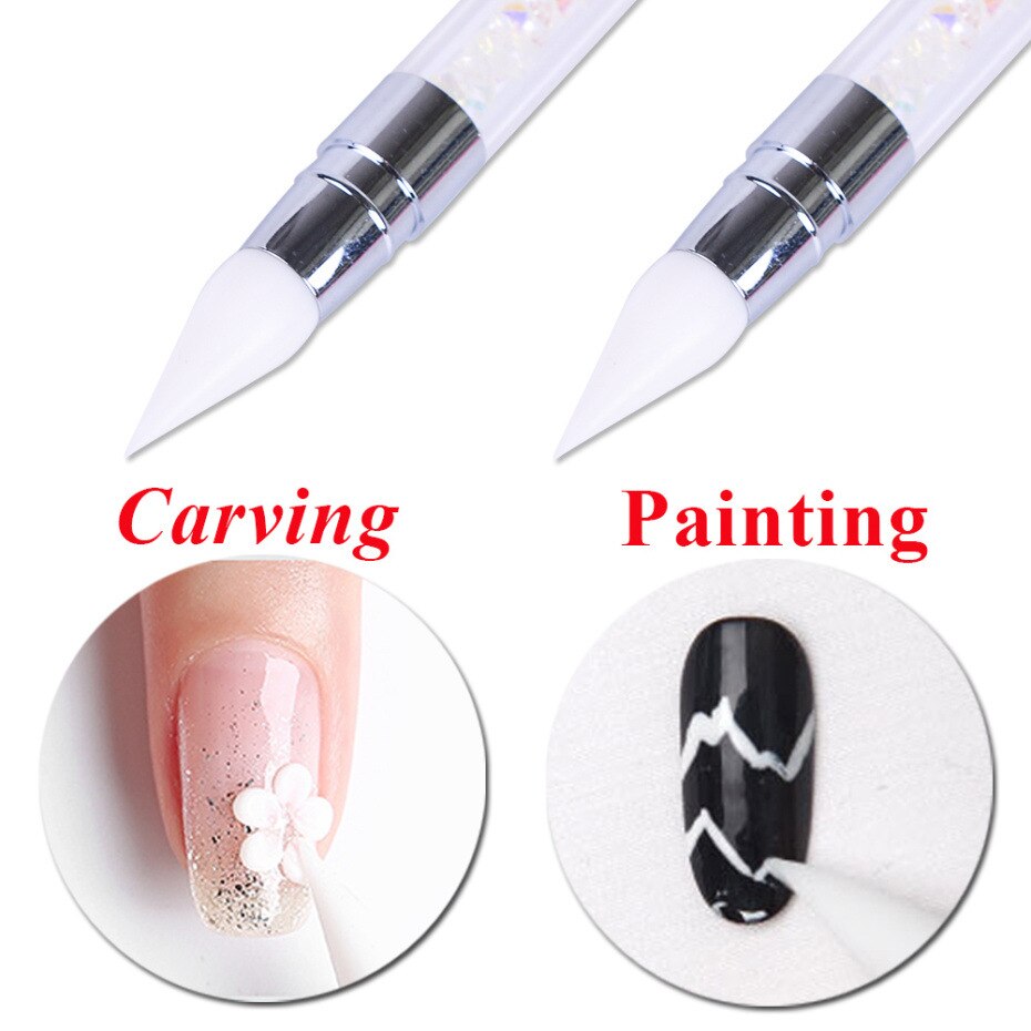 Puntas cónicas oblicuas para manicura, BOLI de silicona de doble punta, patrón con forma de uña, barra de diamante individual, grabado en relieve