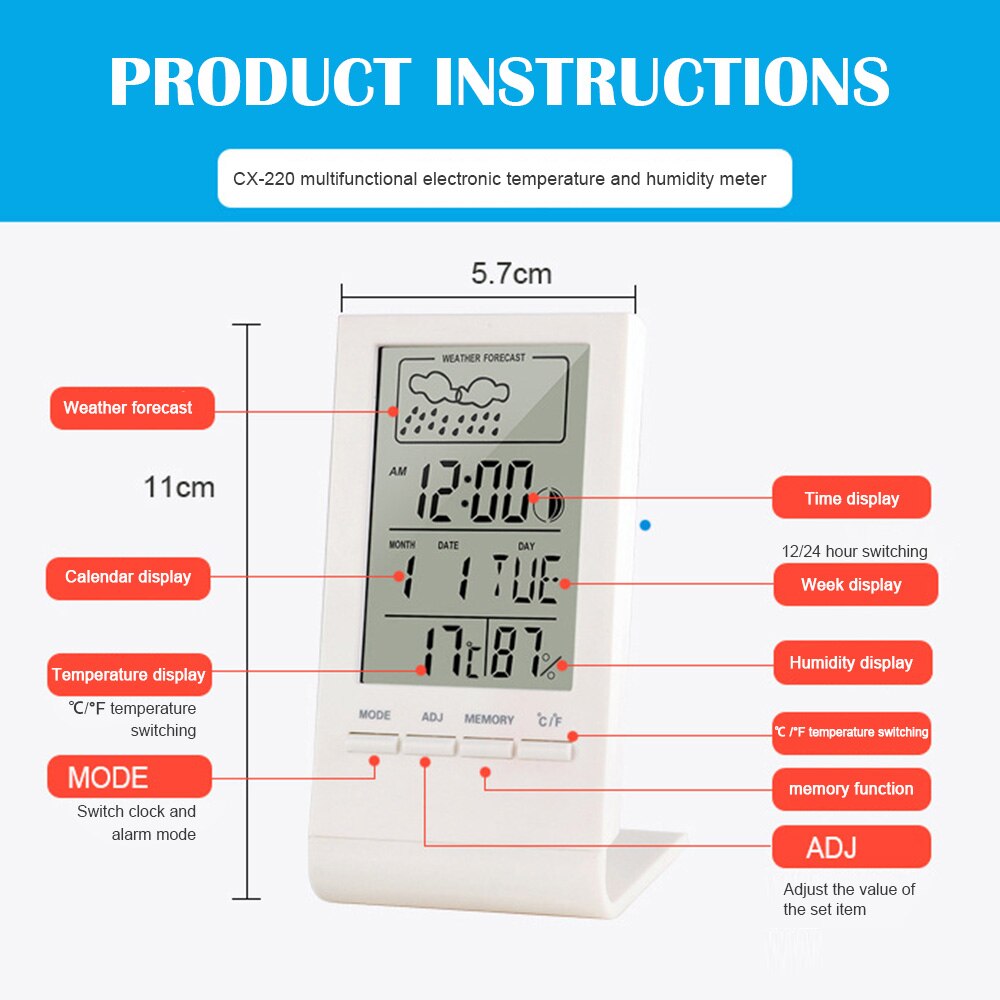 Thermometer Hygrometer Gauge Indicator Automatic Electronic Temperature Humidity Monitor Indoor/Outdoor Weather Station Clock