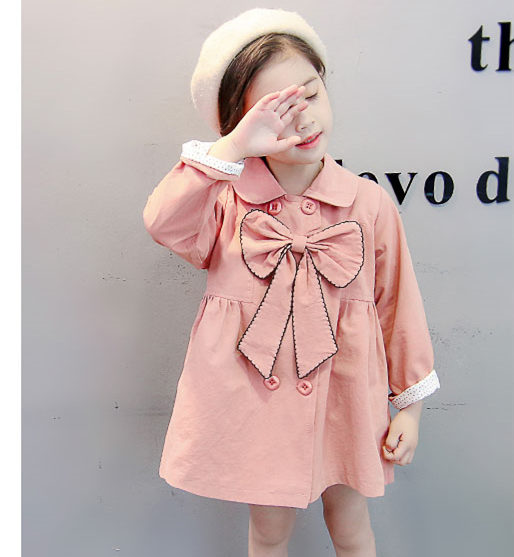 Children's Spring Autumn Kids Trench Coat With Bow Baby Girl Long Sleeve Double-Breasted Coat Girls Outerwear 2 3 4 5 6 Year Old: Photo Color / 2T