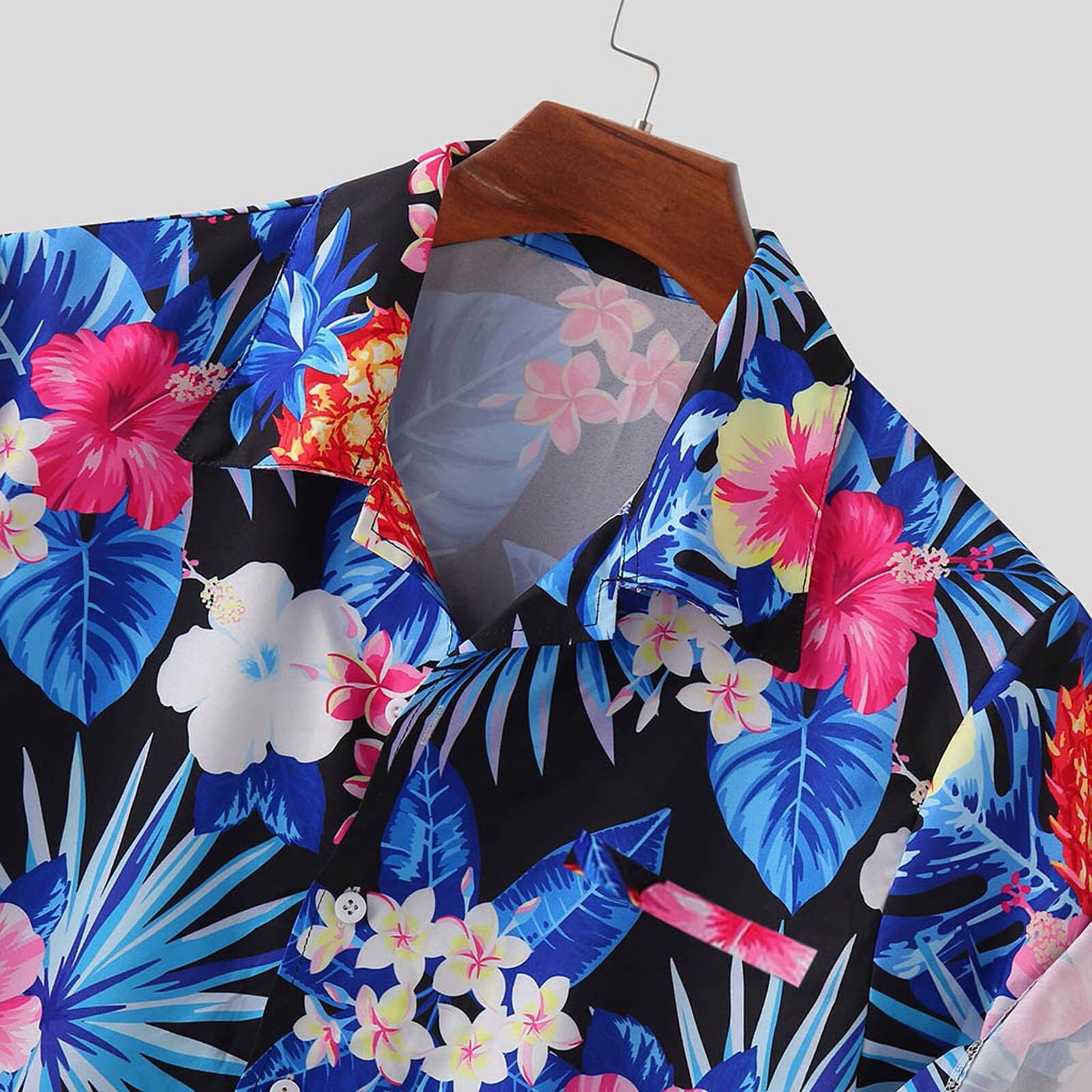 Mens Vintage Ethnic Style Printing Shirts Loose Short Sleeve Casual Shirt Daily Wearing Hawaiian Beach Top Chemise Homme