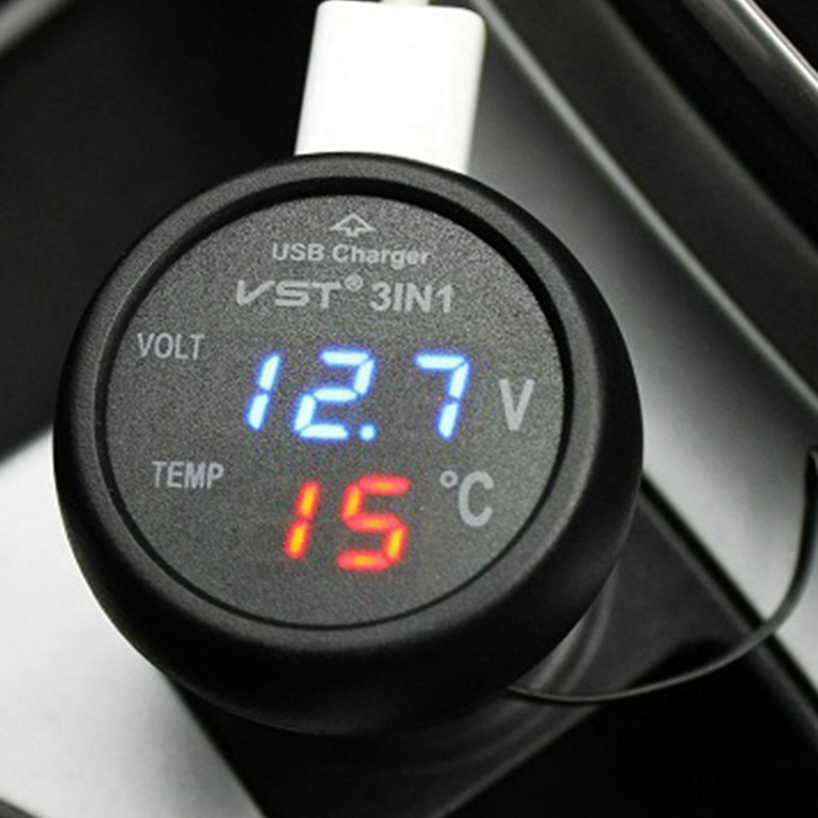 12V/24V Digitale Meter Monitor 3 In 1 Led Usb Car Charger Voltmeter Thermometer Auto Batterij Monitor lcd Digitale Dual Display