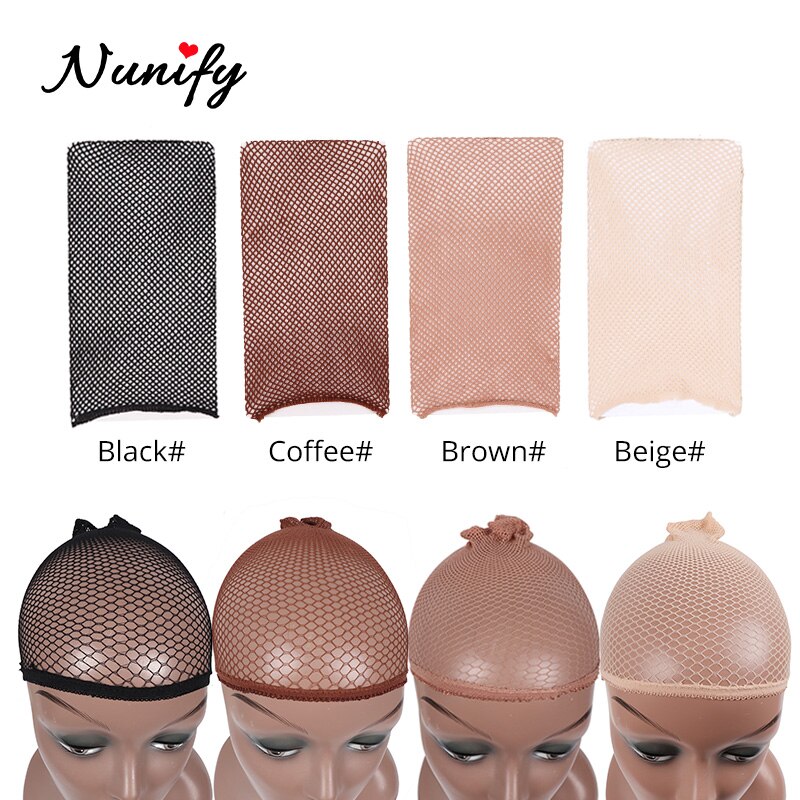 Nunify 2Pieces/Pack Wig Cap Hair Net For Weave Hairnets Wig Nets Stretch Mesh Wig Cap For Making Wig Free Size Black Beige Color