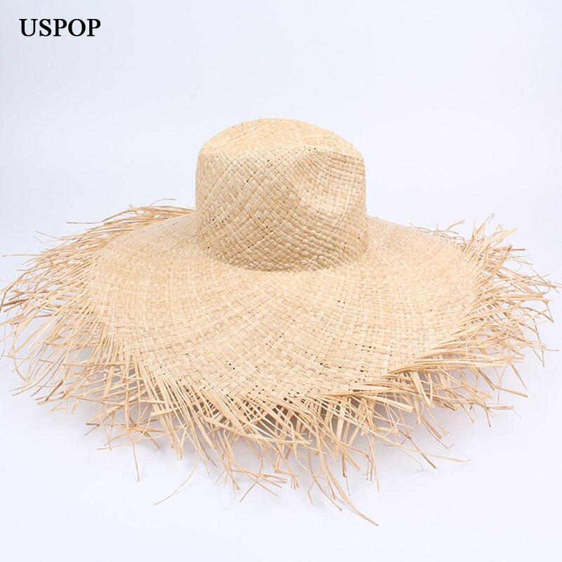 USPOP verano rafia ala ancha sombreros de sol mujeres hecho a mano sombrero de paja verano natural paja playa sombrero casual sombra de protección UV