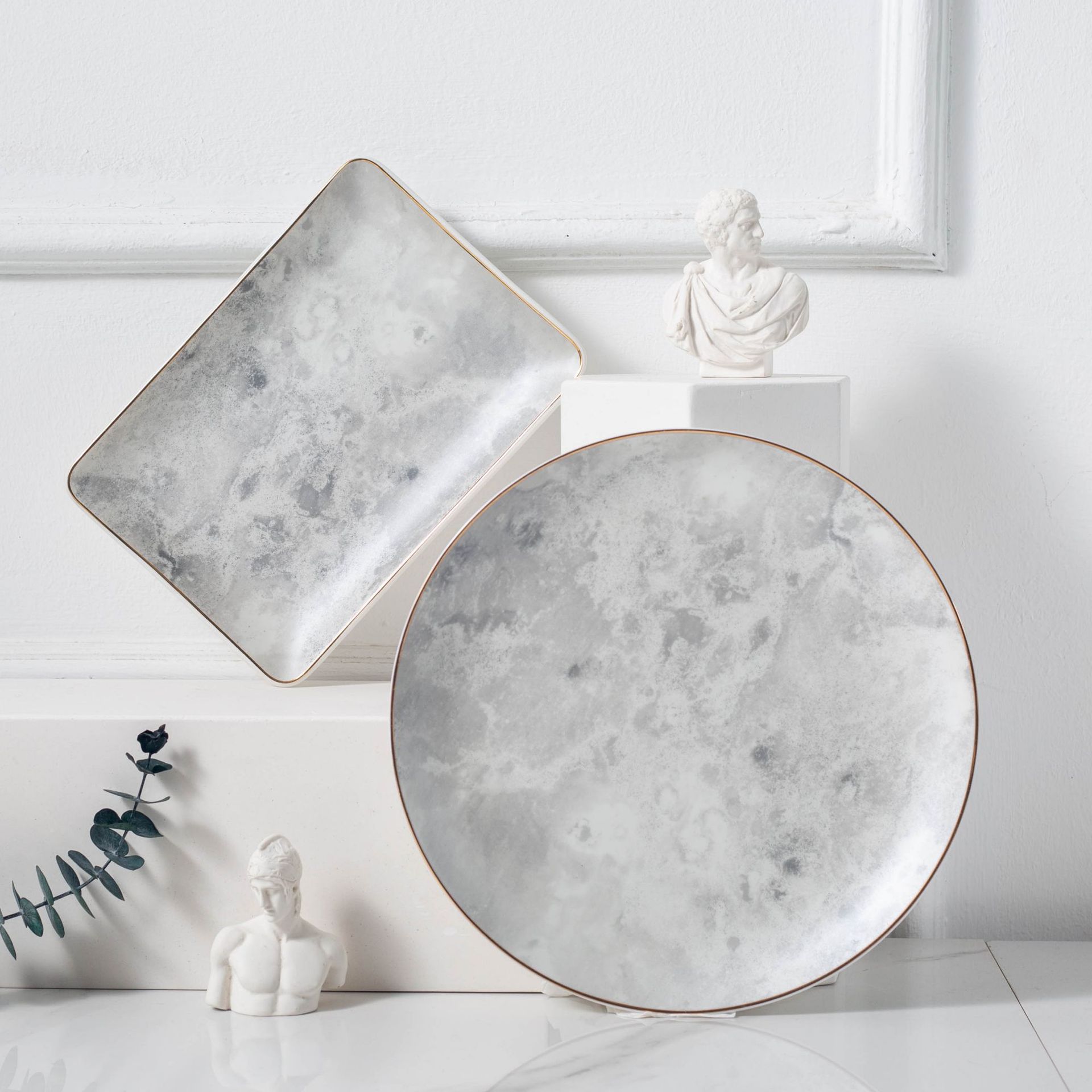 Maan Plaat Serie Hyunguan Collectie Plaat Zilver Matte Snack Plaat Keramische Sieraden Plaat Dessertbord Diner Platen