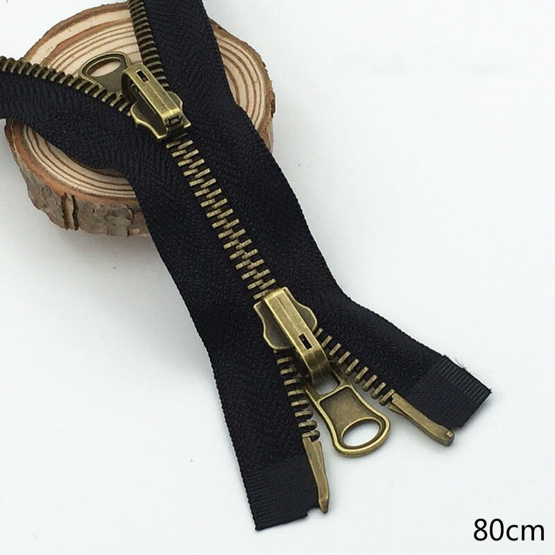 5#   sort tape messing bronzetænder messing metal lynlås 75 80 100 120cm 1 stk diy tøjjakke tilbehør til beklædningsgenstande: C-sort 80cm