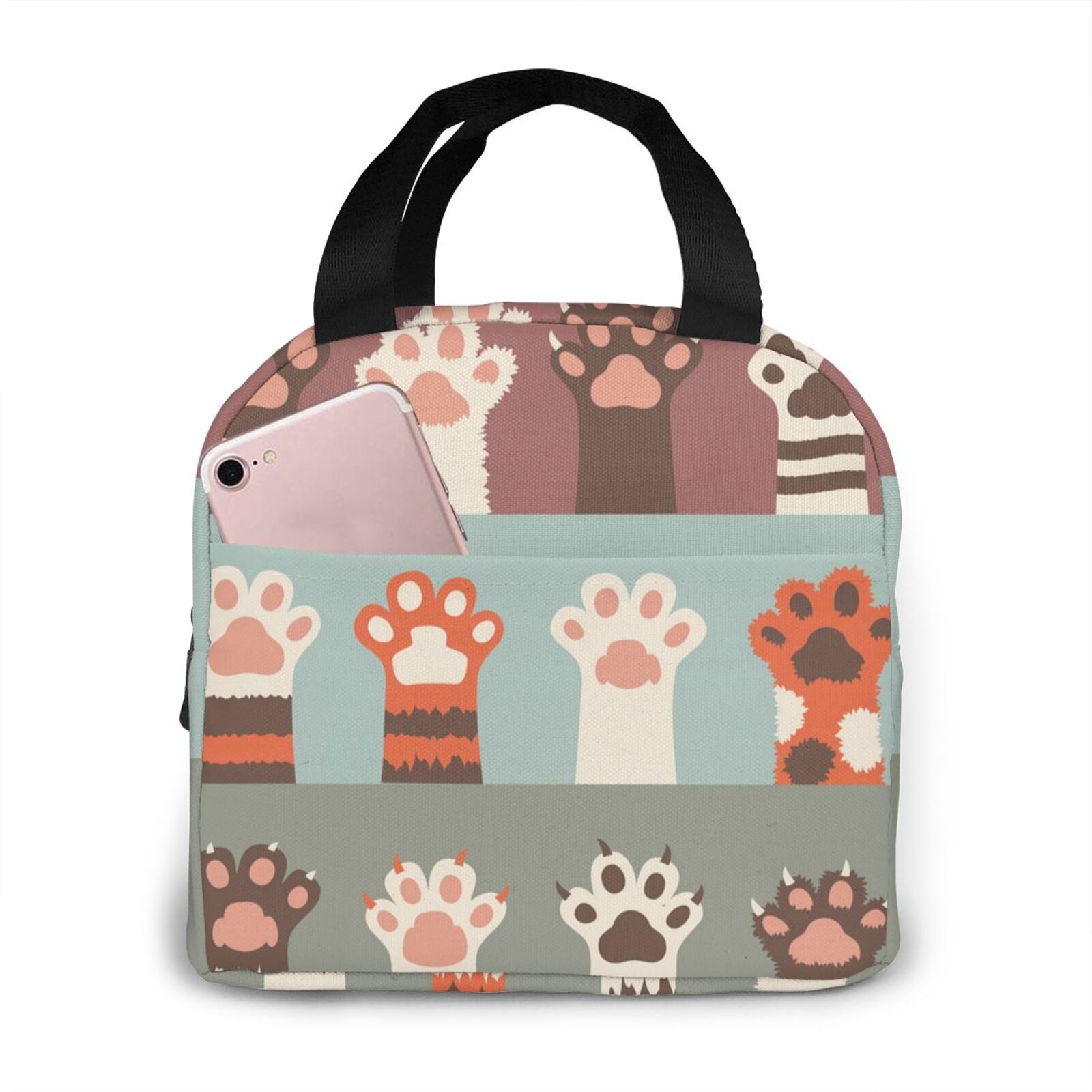 Bunte Hunde Pfoten Kühler Mittagessen Kasten Tragbare Isolierte Mittagessen Tasche Thermische Lebensmittel Picknick Mittagessen Taschen: Schwarz12