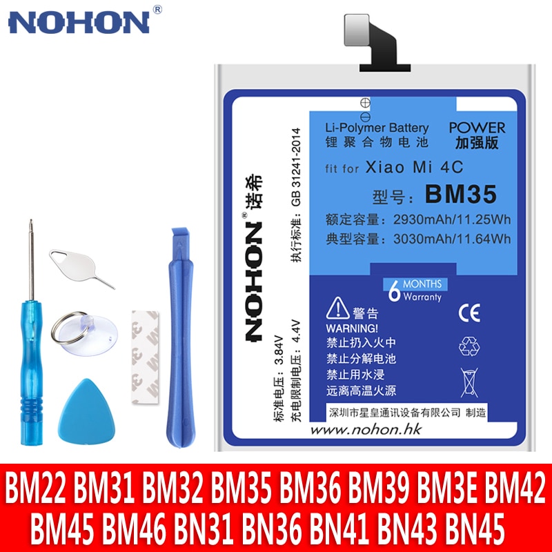 NOHON Batteria Per Xiao mi mi 5 mi 4C mi 6 mi 3 4 6X rosso mi nota 2 3 4 4X 5 BM35 BM22 BM36 BM3E BN31 BM45 BM46 BN41 BN43 BN45 Bateria