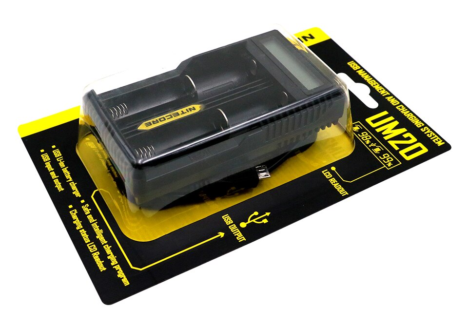 NITECORE UM20 Smart battery charger LCD Display USB Cable For 18650, 18490, 18350, 17670, 17500, 16340(RCR123), 14500 battery