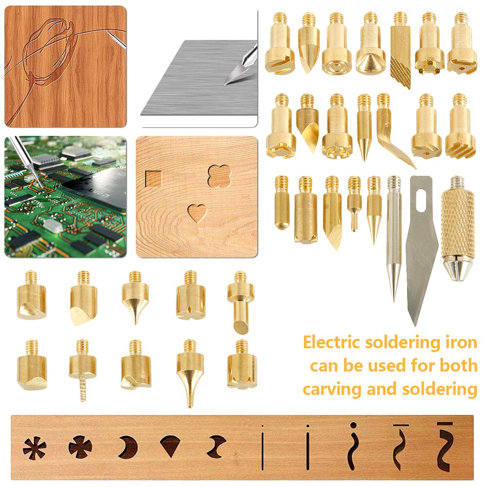 73pcs Carving Pyrography Pen Kit Wood Burning Wood Embossing Burning Set 60W Adjustable Temperature Soldering Iron Welding Tool