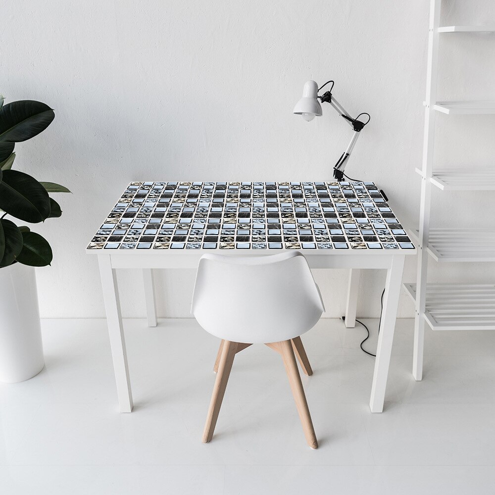 Metallic Feel Mosaic Simulation Tile Wall Stickers Transfers Covers for Kitchen Tables Floor Wall Decals Removable PVC Wallpaper
