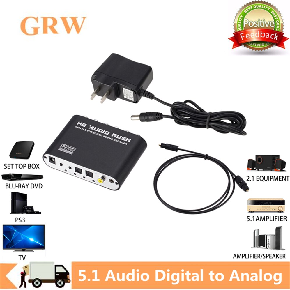 Grwibeou 5.1 Ch Audio Decoder Spdif Coaxiale Rca Dts AC3 Optische Digitale Versterker Analoge Converte Versterker Hd Audio Rush