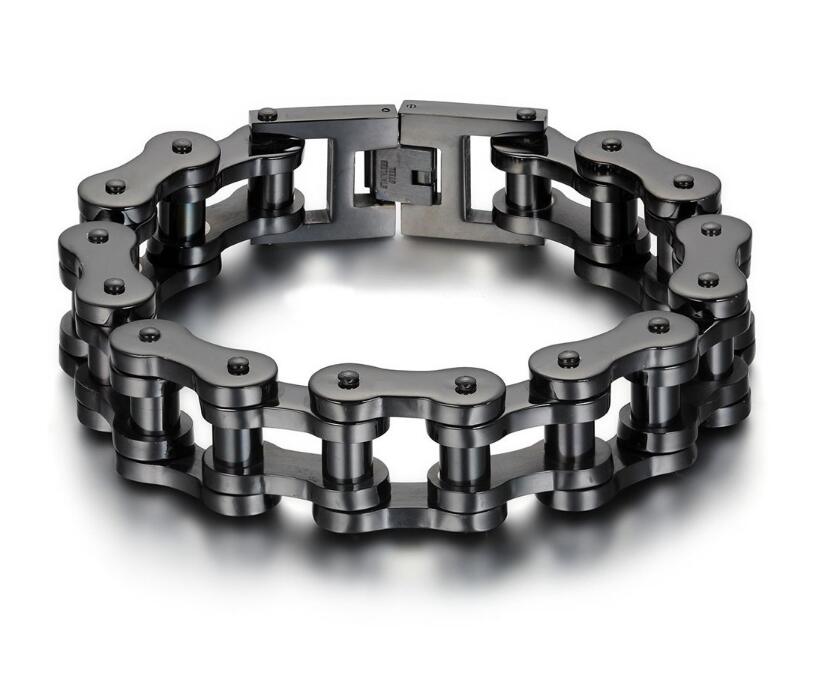 Pulsera negra de acero inoxidable para hombre, brazalete resistente de 18mm/22mm, cadena de motocicleta, joyería