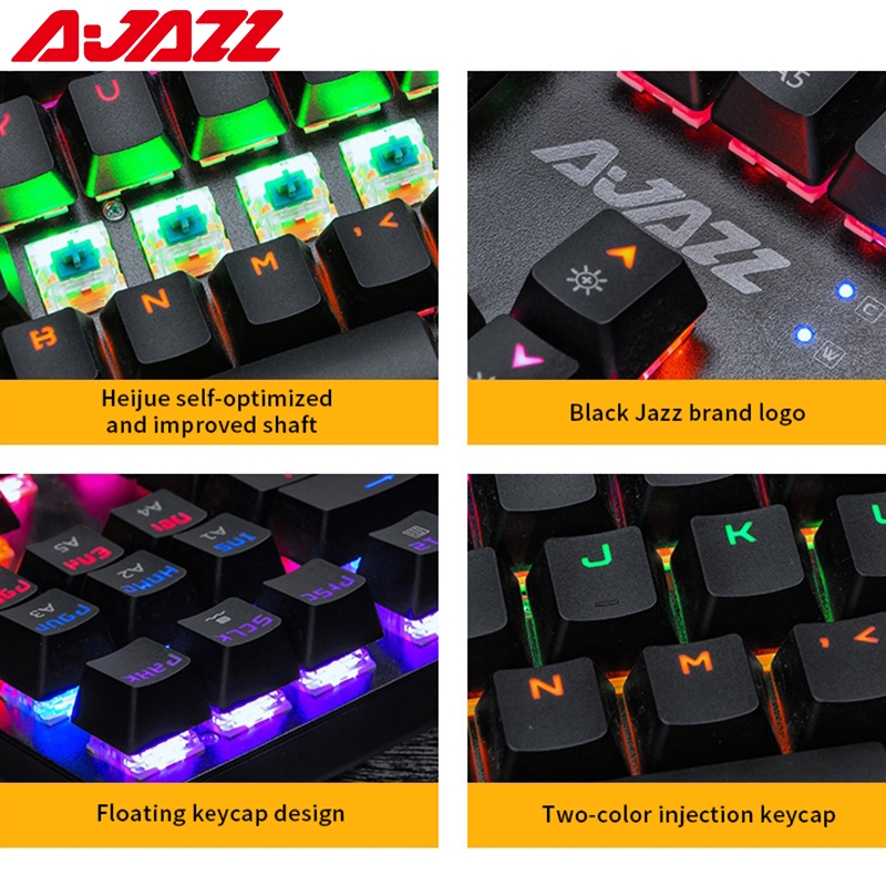 AJAZZ Robocop 87 Key Rainbow Backlight Gaming Mechanical Keyboard Ergonomic Anti-Ghosting 104 Key Wired Keyboard for PC Laptop