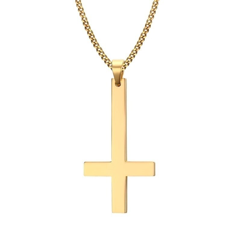 Collier avec pendentif en croix inversée pour homme, bijou Simple, en acier inoxydable, Style religieux, accessoires: Gold