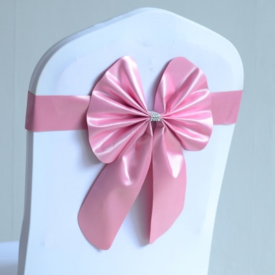 Roze kleur stoel sash vlinder stijl strikje stretch sash band lycra spandex stoel cover sash voor bruiloften