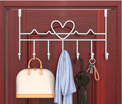 7-Hook over door hanger Iron Art Bag Clothes Key Scarf Hanging Holder Bathroom Kitchen Home Back Door organizer: Heart  white