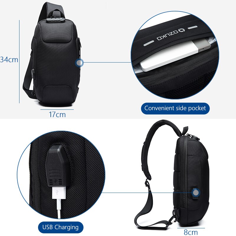 Ozuko zakelijke crossbody tas heren anti-diefstal schoudertassen multifunctionele waterdichte korte reis borsttas