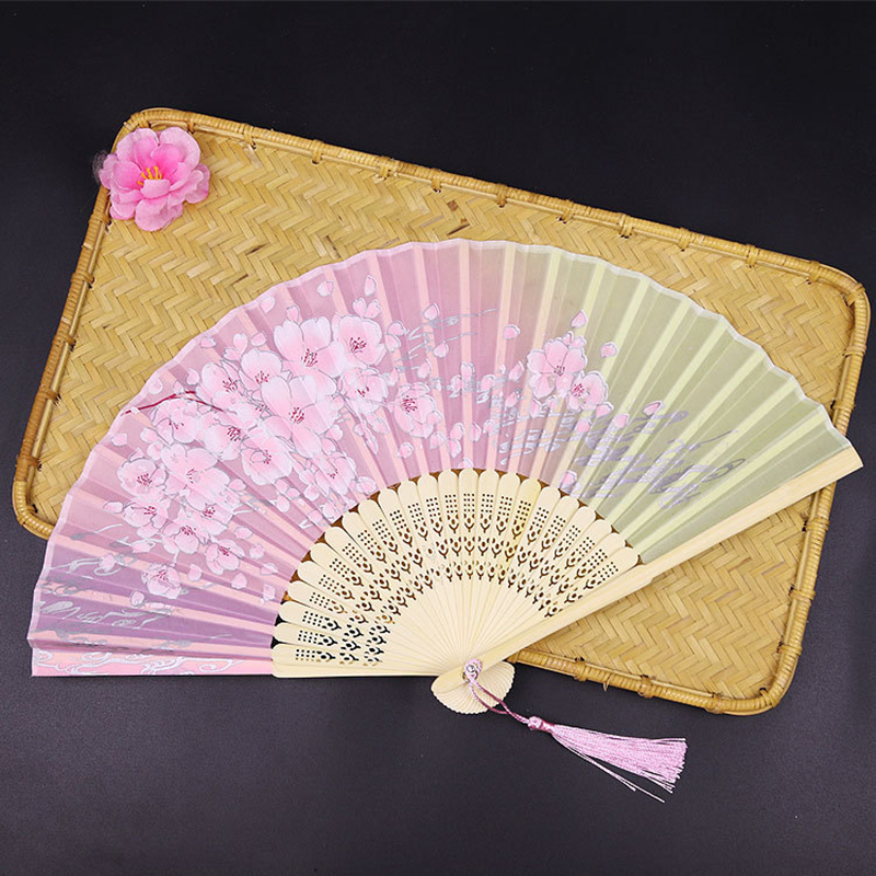 Abanico plegable de estilo Vintage, flor de seda de madera de bambú, Rosa Artificial, japonés, chino, , boda, chica, hombre, baile, decorar el hogar: C