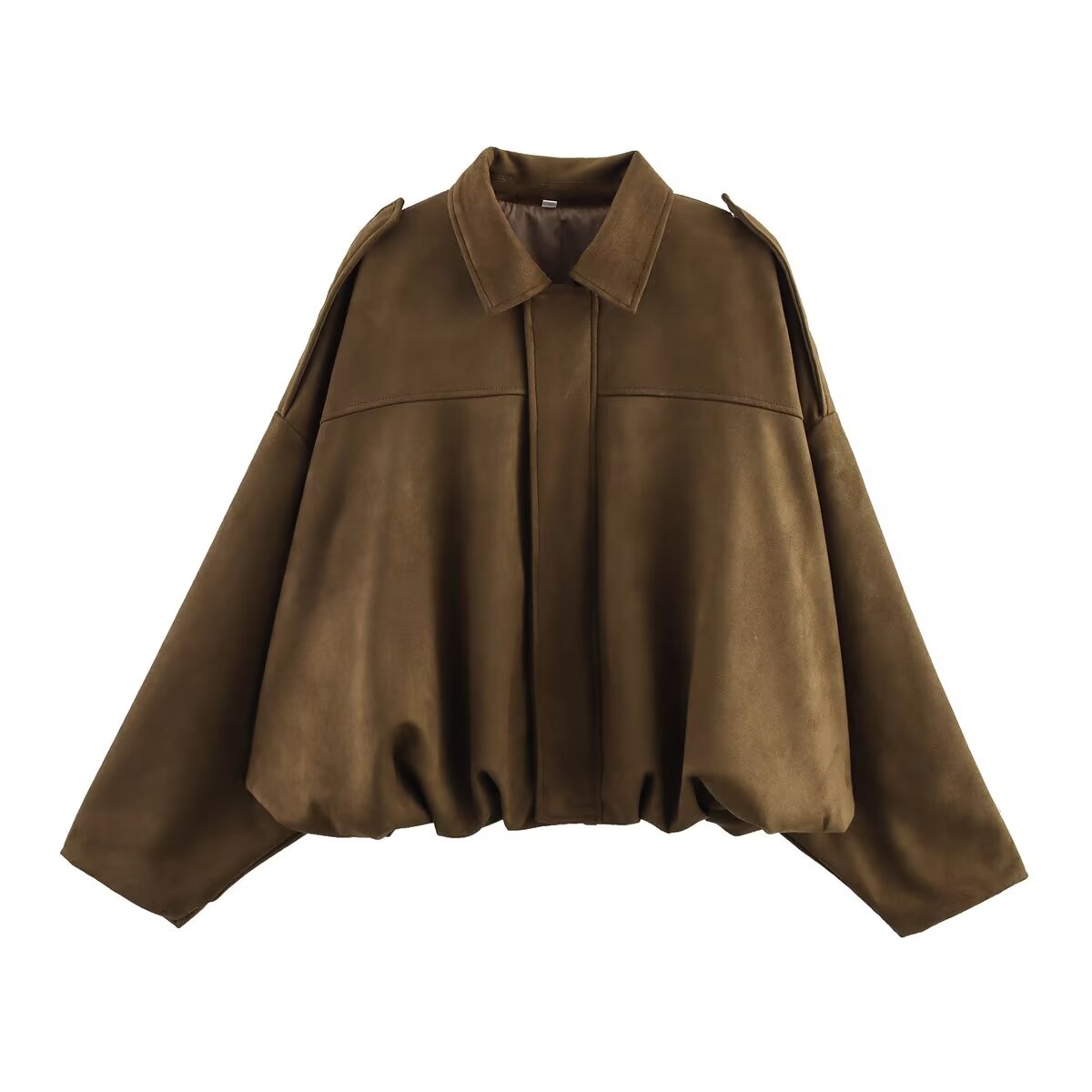 YENKYE Women Suede Textured Bomber Jacket Long Sleeve Lapel Collar Loose Coats Casual Female Outerwear Chic Tops: S / Brown