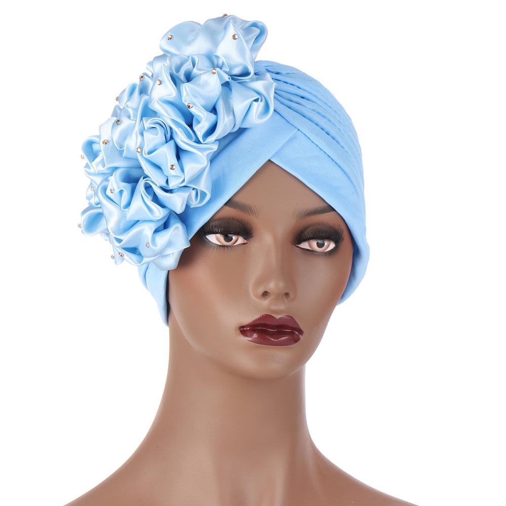 Turban à grandes fleurs pour femmes, couvre-chef, enveloppements de tête, Hijabs intérieurs musulmans, Bonnet, chapeau africain et indien,: 11