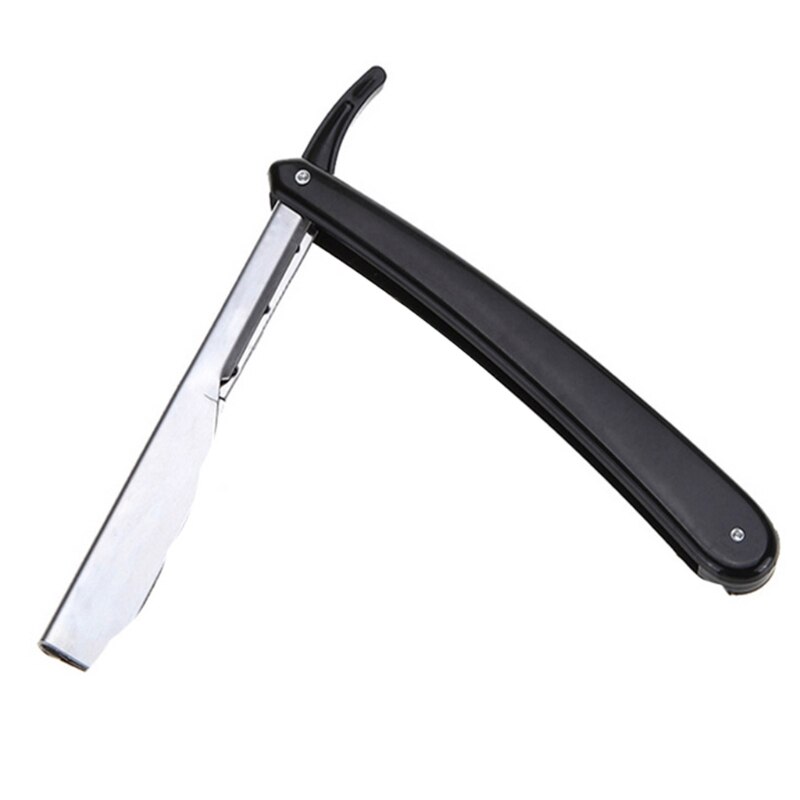 Men Straight Edge Folding Razor Holder with Plastic Handle Manual Beard Shaver: black