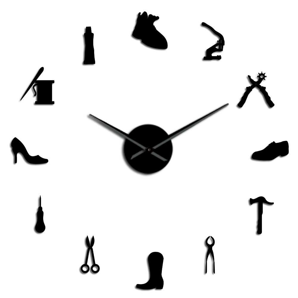 Shoe Repair Wall Art DIY Giant Wall Clock Cobbler Frameless Large Silent Watch Shoe Store Shoe Archer Shoemaker Room Decor: Black / 37 Inch