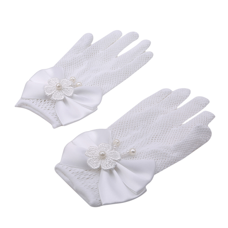 Prachtige Witte Kant Faux Pearl Visnet Handschoenen Communie Bloem Voor 4-15 Jaar Meisjes Kids Bruid Party Ceremony Accessoires: Default Title