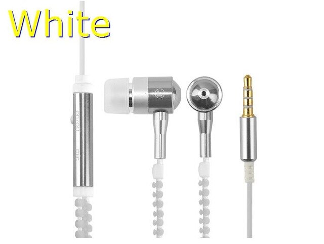 Glow-in-the-dark hoofdtelefoon met lichtgevende metalen rits, oordopjes met lichtgevende draad, hoofdtelefoon met glow-in-the-dark-functie voor iphone, xiaomi en samsung.: Wit