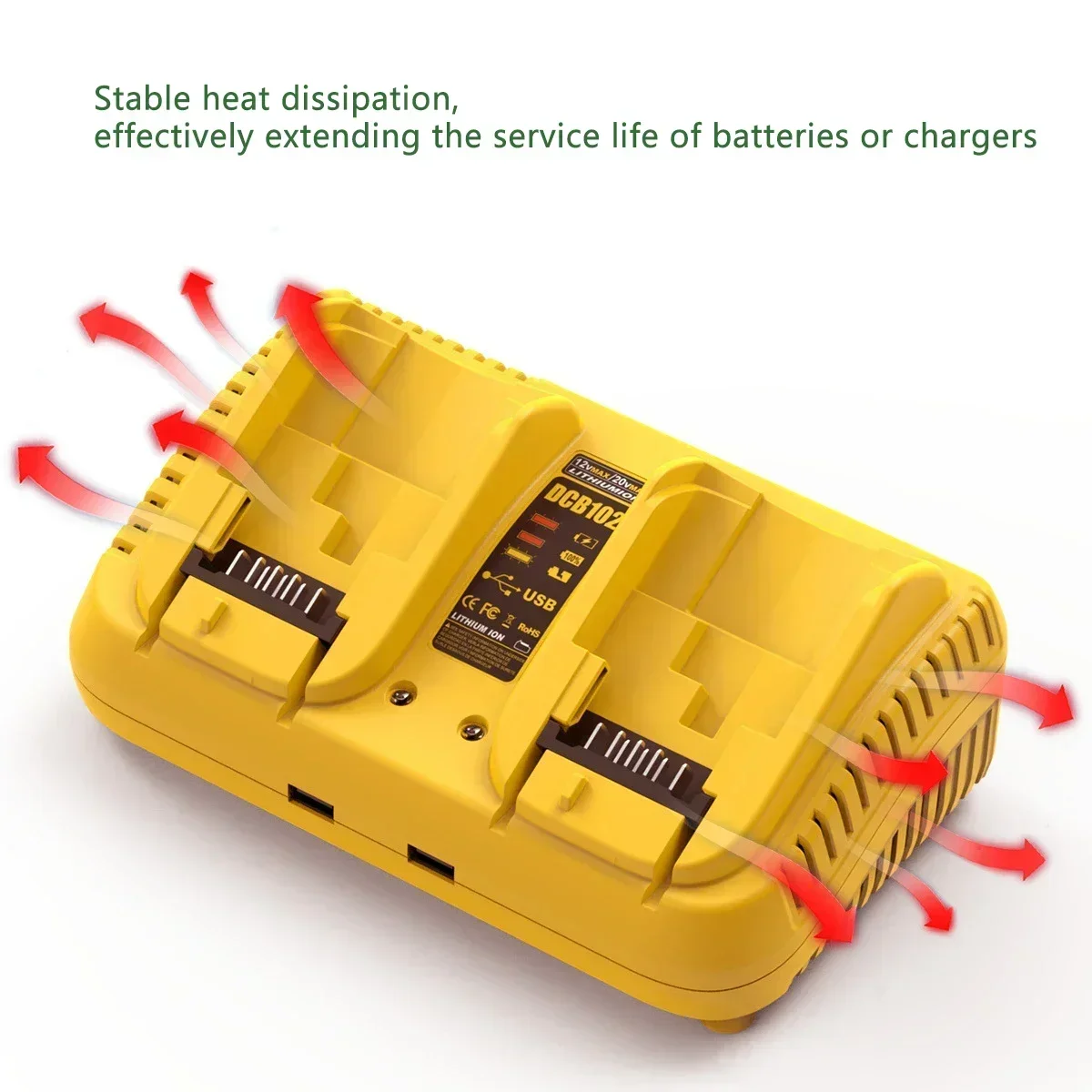 4-Ports Battery Charger for Dewalt 14.4V 18V 20V Battery 2A 3A Simultaneous Rapid Charger Station for DCB203 DCB204 DCB205