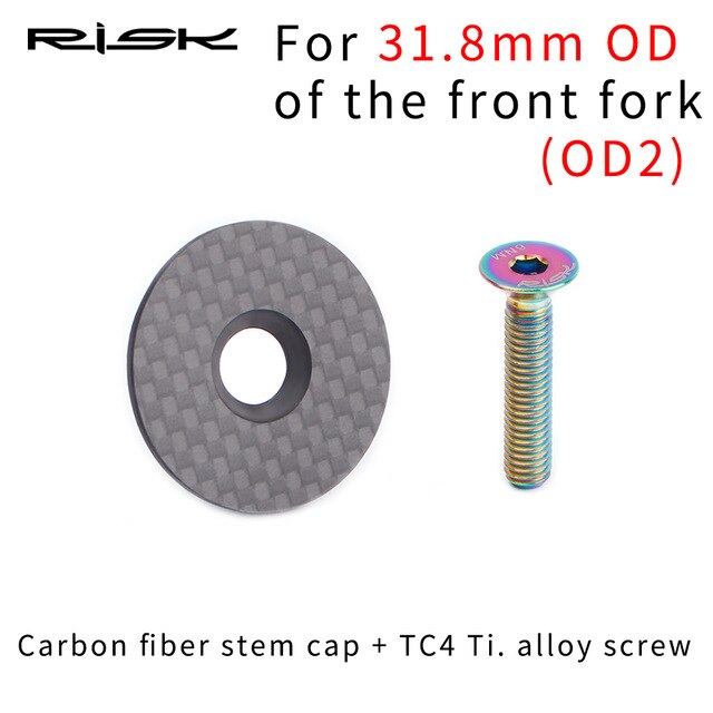 Risk-Tapa superior de potencia de carbono para bicicleta, 28,6, 31,8mm, auricular para tapa superior de bicicleta de montaña, tornillo de titanio, M6x30mm, RA112: 31.8mm set