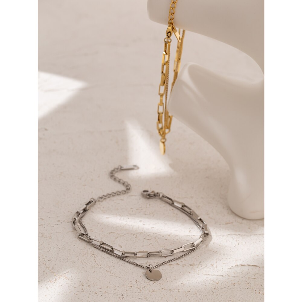 Yhpup-pulsera de Metal de acero inoxidable para mujer, brazalete de cadena con textura chapada en 18 K, joyería para mujer, de Navidad