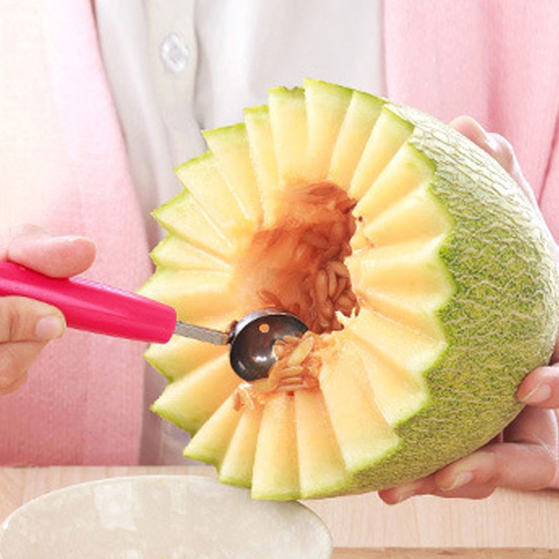 Frugt udskæring kniv is grave kugle scoop vandmelon melon dobbelt hoved gadget gør det selv-assorteret kolde retter køkkenværktøj
